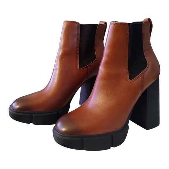 Steve Madden Womens 9 Revised Fashion Booties Cognac Leather Platform Lug Soles - Picture 1 of 5